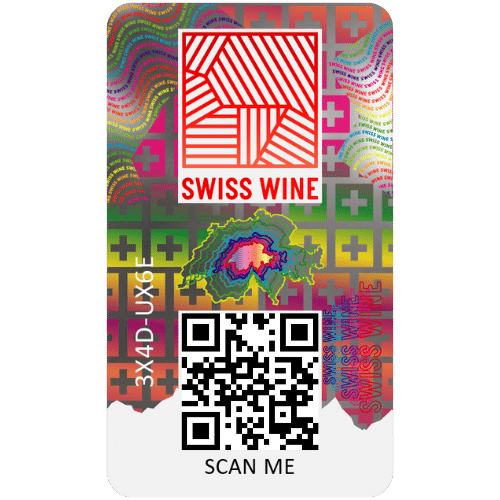 The “SWISS WINE Quality Seal” is a holographic security label that is printed with an individualized QR code
