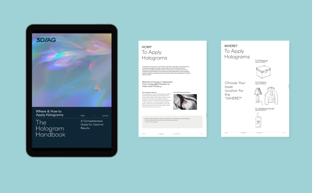 Preview of 3D AG’s white paper “The Hologram Handbook” showing cover page, abstract, and sample interior pages